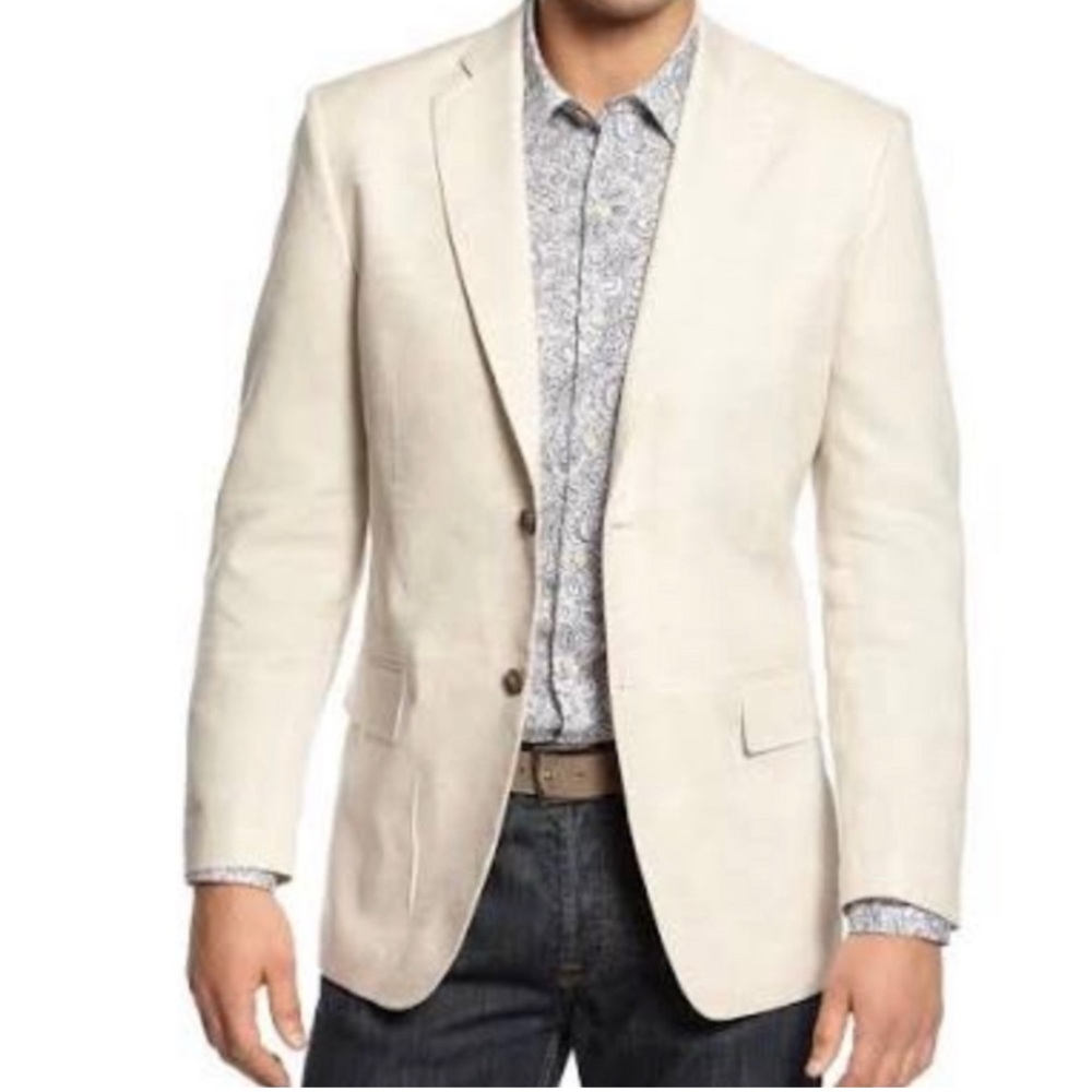 TASSO ELBA ISLAND 100% Linen Blazer Beige Tan Sport Coat Medium Resort
